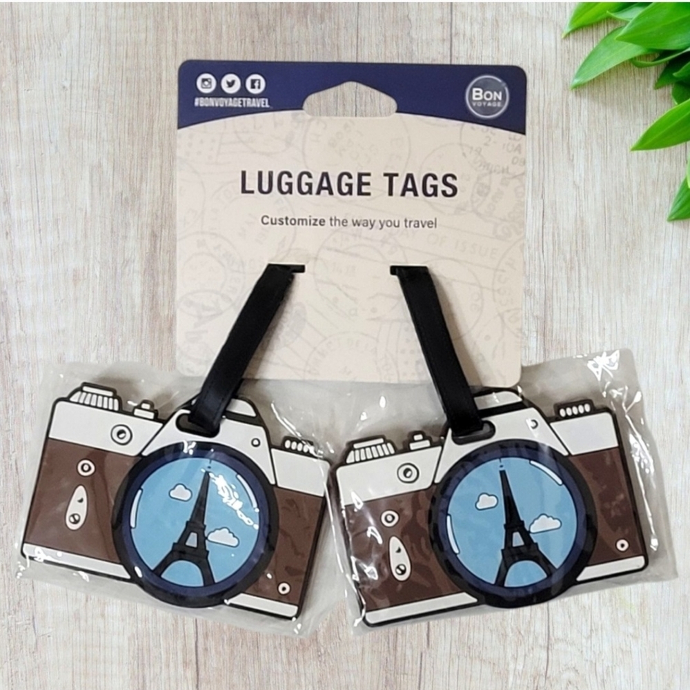 Bon Voyage Luggage Tags Set Of 2 "Camera With Lens On Eiffel Tower"